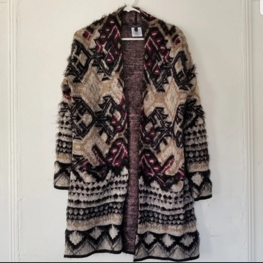 BCBGMAXAZRIA Aztec Style Mid Length Duster